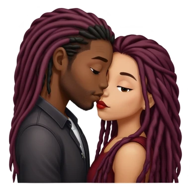 Dark Wine colored hair Latina long hair, kissing young black guy with dreads sticker