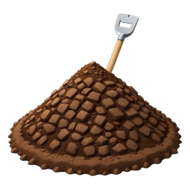 A 3D cartoon pile of dark brown soil with a small shovel inserted, rough texture, natural lighting, soft shadow, realistic Memoji-style rendering. sticker