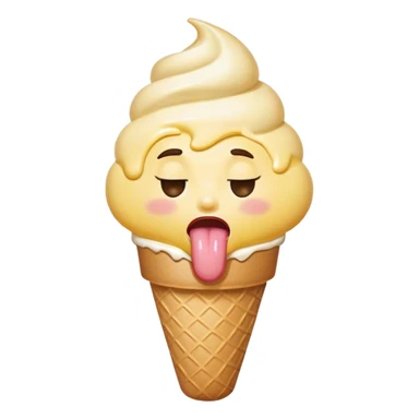 A round yellow face looking off to one side with it's eyes closed and it's tongue out as though licking an ice cream cone sticker