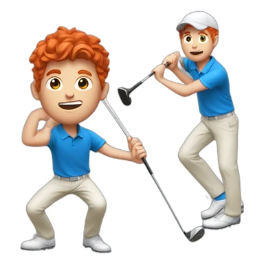 Red hair guy with blue shirt hitting a golf ball sticker