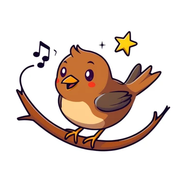 nightingale bird singing, small brown songbird against starry sky sticker