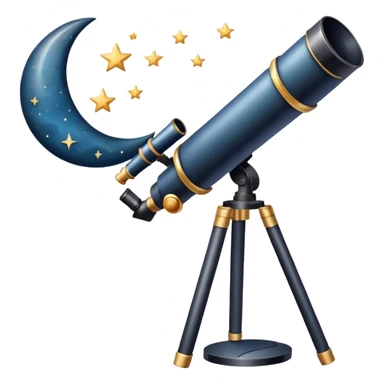 An icon featuring a telescope, stars, and a planet, symbolizing astronomy. The design includes a crescent moon, distant galaxies, and constellations, representing the study of space and celestial bodies. Transparent background highlights the exploration of the universe and cosmic phenomena. sticker