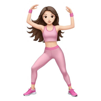 white brunette girl long hair with hazel eyes in light pink workout clothes dancing  sticker