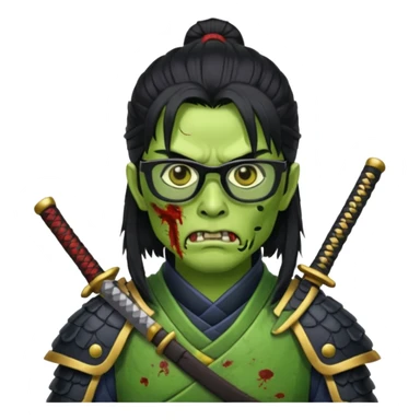 green zombie long hair samurai with glasses  sticker