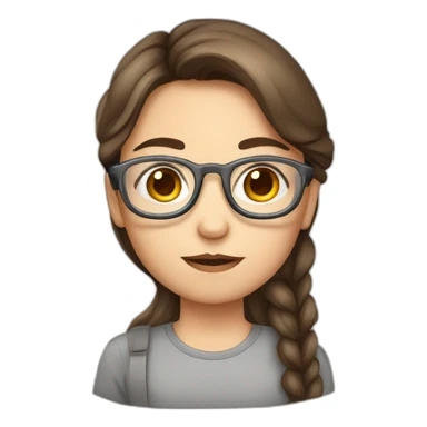 Sick girl brown hair grey eyes thermometer in the mouth glasses with thin border on the eyes sticker