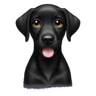 happy black labrador female puppy with small white chest sticker