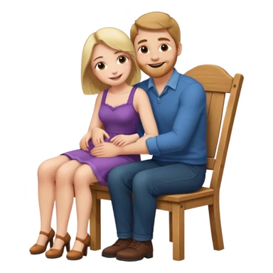 A woman sitting on a man's lap straddling him on an armless wooden chair.face to face  sticker