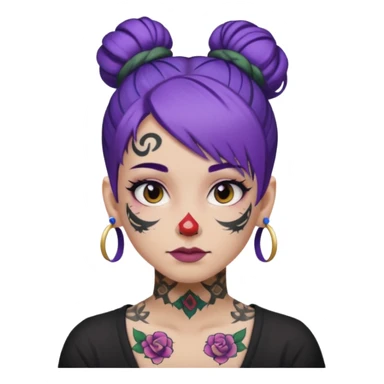 purple hair bun and lots of face tattoo sticker