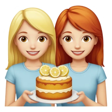 Blonde haired girl with red haired girl with lemon cake sticker