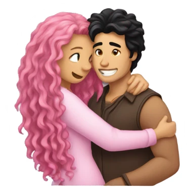 make a guy and a girl, they are hugging, the girl has pink long wavy hair. The guy has black hair and light skin. They are facing each other sticker
