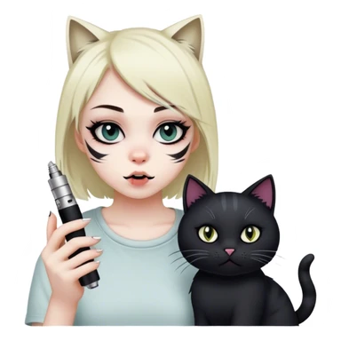 Emo girl hitting a vape with her cat sticker