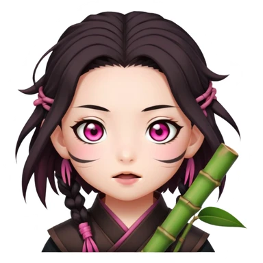 cute Nezuko from Demon Slayer with bamboo muzzle in her mouth and pink eyes sticker