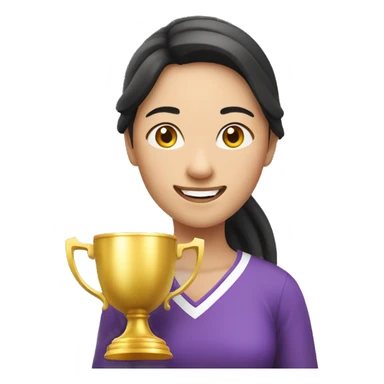 asian happy woman with a gold champion cup sticker