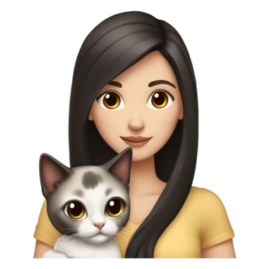 Pretty white girl with dark hair is holding a Siamese kitten sticker