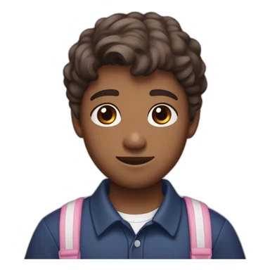 white 14 year old boy with a low taper fade brown/black hair dark brown amber eyes dark blue polo shirt saying st francis, pink, white skin hlding a phone and has straing har sticker