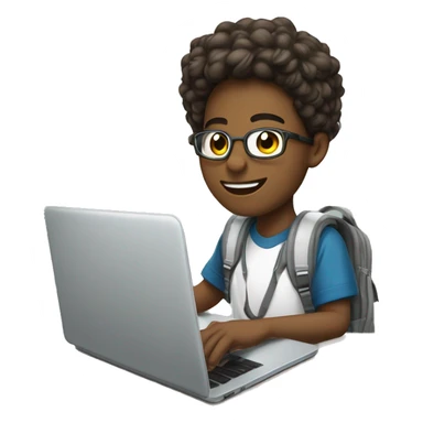 Adolescente de color de piel blanca, con laptop. Feliz sentado  sticker