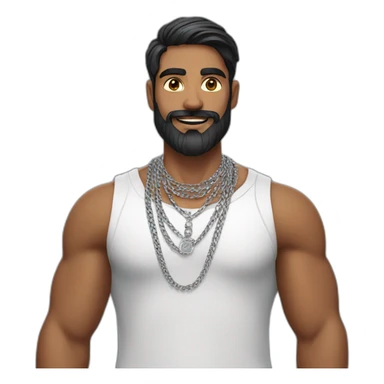 An Indian man with beard wearing men silver chain,styled sticker