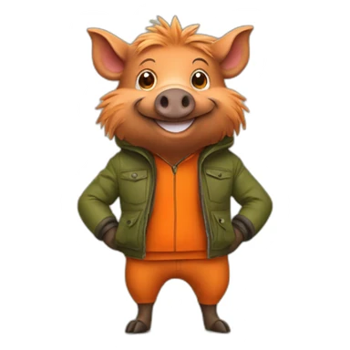 Happy wild boar with orange jacket sticker