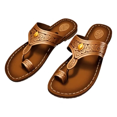 generate an ios genmoji of a kolhapuri chappal (brown) sticker