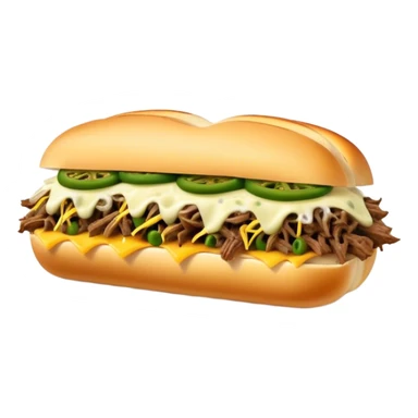 Chicago Italian cheesy beef sandwich. Italian bread, shredded beef, white provolone cheese, green peppers. sticker
