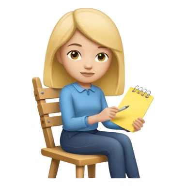Memoji girl sitting on a chair writing on a sticky note sticker