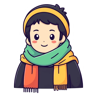 fuzzy scarf, soft and cozy, cartoon sticker style sticker
