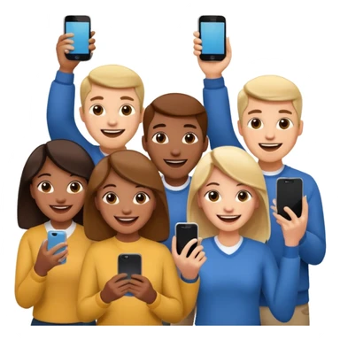 a crowd of people with happy faces and holding phone sticker