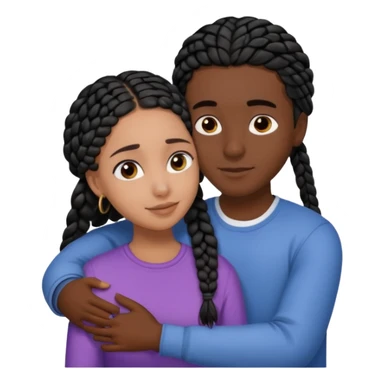 dark skin, black girl with black braids, hugging her middle eastern boyfriend with straight parted brown hair and light skin sticker