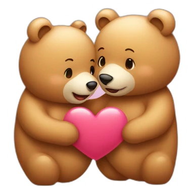 Female bear and male bear kissing, face only, with hearts above them sticker