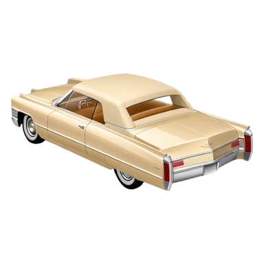 Simple beige 1966 Cadillac DeVille with minimal details, clean lines, streamlined 30-degree view, reduced to essential elements only, Once Upon a Hollywood car, iOS emoji style sticker
