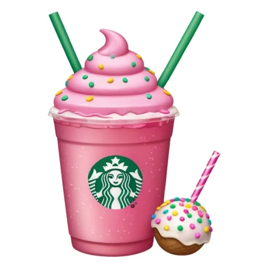 pink iced tea Starbucks drink next to a Starbucks cake pop sticker