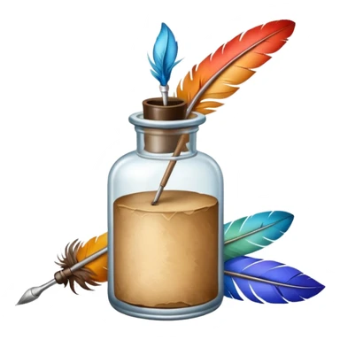 feather quill and ink bottle, soft painterly textures, whimsical and creative sticker