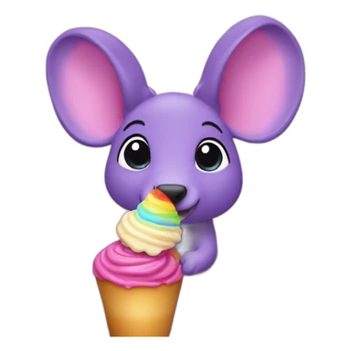 Purple aardvark with a long nose holding a rainbow parfait sticker