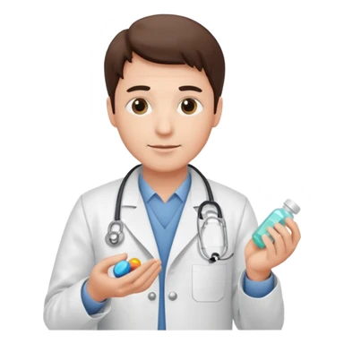 male doctor of medicine holding pills sticker