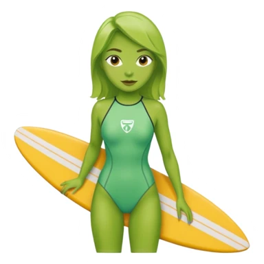  green skin woman with surfboard sticker