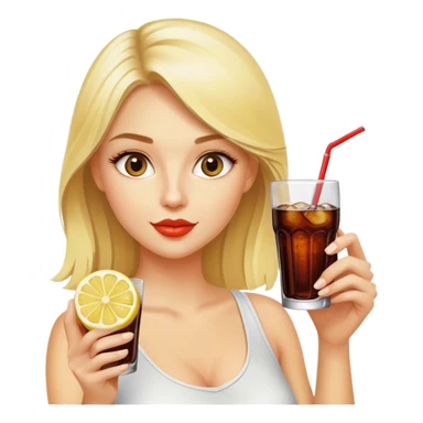 pretty blonde model drinking a glass of diet cola with lemon  sticker