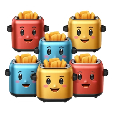 A whole set of air fryers with faces possing like different emojis sticker