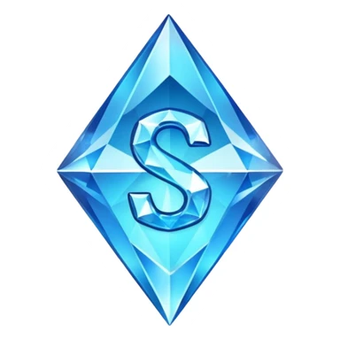 Create a custom emoji badge featuring a stylized, glossy letter “S”. Style it after the Diamond rank from League of Legends. Use crystalline blue tones, sharp reflections, faceted textures, and a high-end glowing frame.
 sticker
