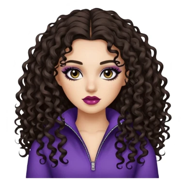 brunette, baddie, pretty makeup, black eyeliner, long and split dye curly hair sticker