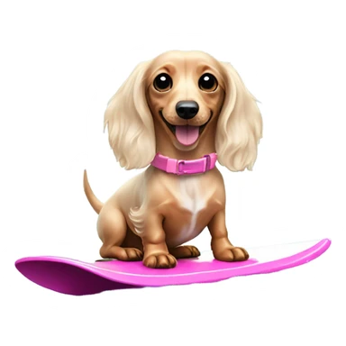 Long haired miniature dachshund cream colour with pink collar on waterskis sticker