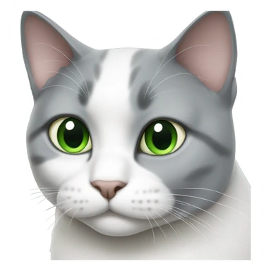 Fat gray and white cat with green eyes  sticker