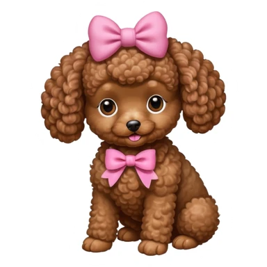 Brown toy poodle with pink bow sticker