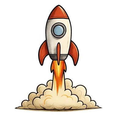 rocket ship blasting off sticker