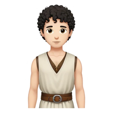 medieval summer outfit worn by a DnD themed fantasy character. basic sleeveless cotton shirt with a loose neckline and a thin leather belt. clothes only above the waist. The clothes full waist. The character's haven't arms. character is black hair, brown eyes, short curly hair, white skinned man. sticker