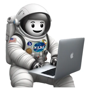 astronaut using a macbook with a nextjs logo on the laptop sticker