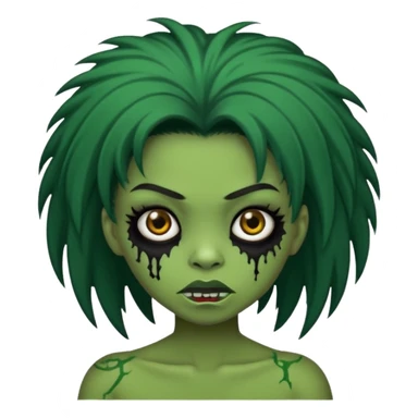 Faça uma menina de cabelo liso preto com franja zumbi cabelo longo 🧟‍♀️ faça ela assim faça ela verde com cara mais assustadora sticker