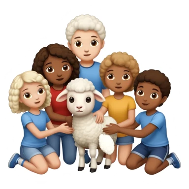 3 girls and 2 boys and a sheep sticker