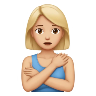 Woman crossing her arms holding her throat sticker