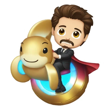 tony stark sur un dauphin arc en ciel sticker