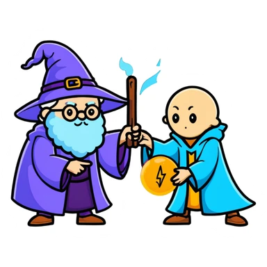 wizard and brain dueling with spells sticker